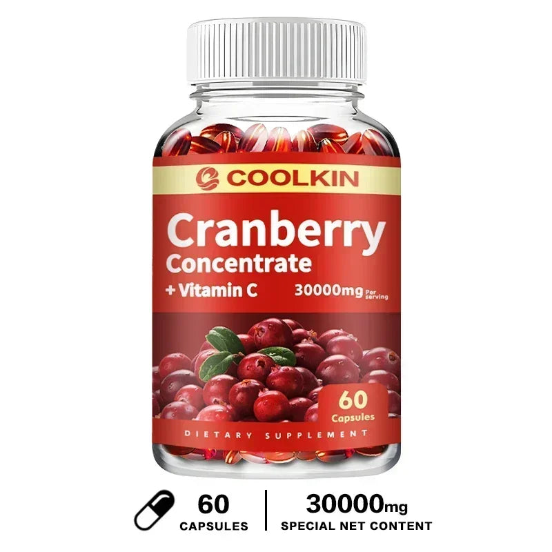 Cranberry supplement bottles for urinary tract health, bladder support, gut health, and immunity with vitamin C, by Showlu Fashion Store