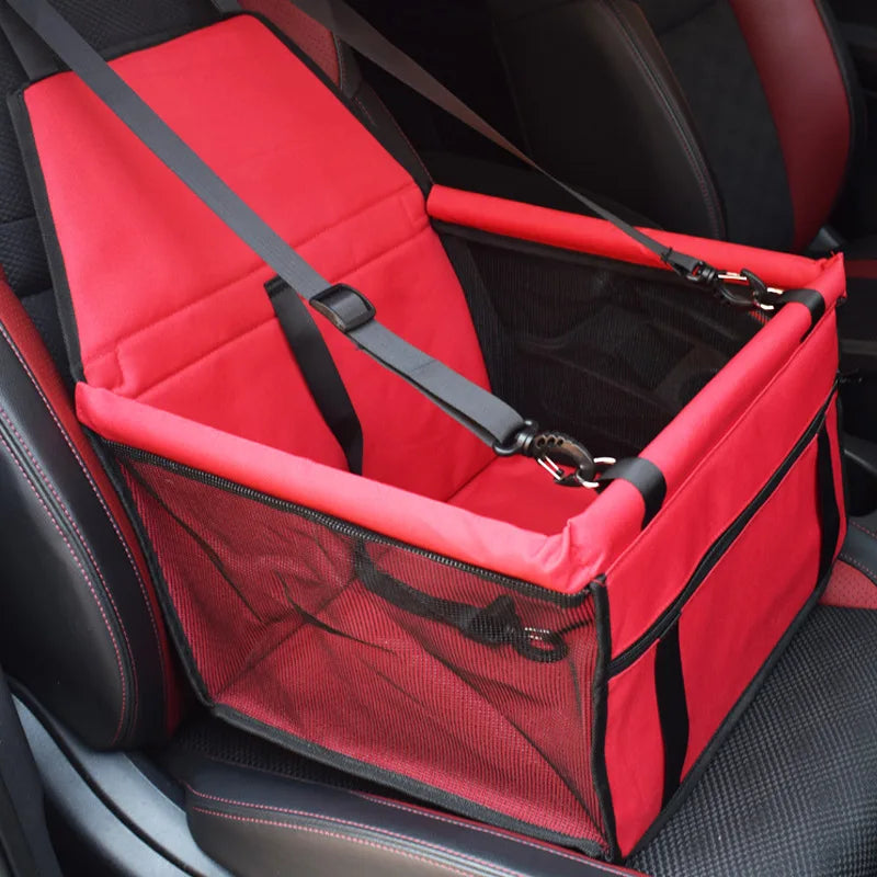 Showlu Waterproof Pet Car Seat Carrier, a folding nylon travel hammock with adjustable straps for secure pet transportation.
