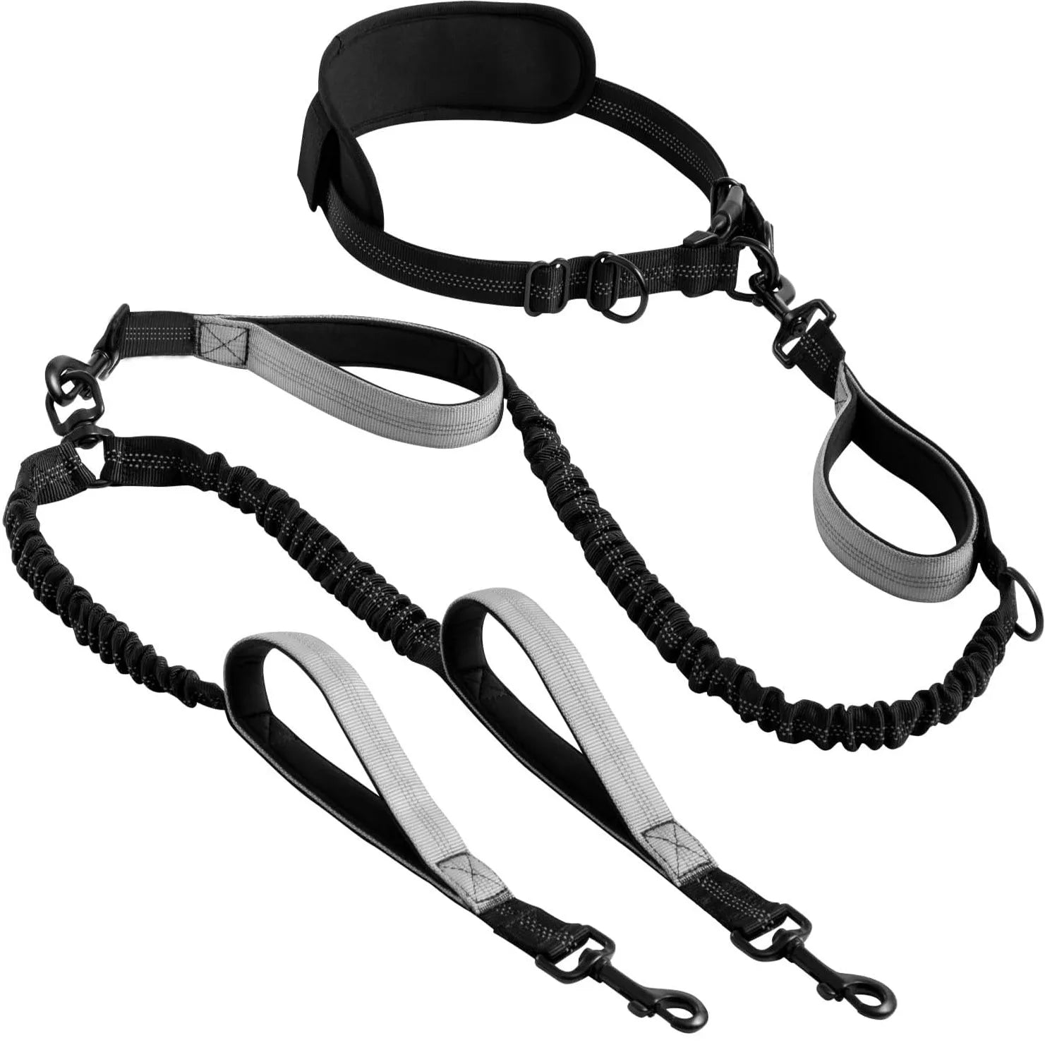 DCLOUD Hands-Free Double Dog Leash by Showlu Fashion Store, reflective dual lead for walking two dogs simultaneously.