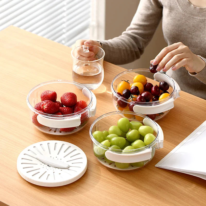 SHOWLU folding drain basket with lid, plastic fruit and vegetable colander for rinsing and draining produce.