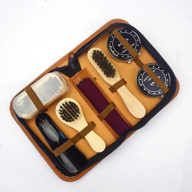 Showlu Smart General portable shoe cleaning kit with brushes, cleaning solution, and cloths for on-the-go shoe maintenance.