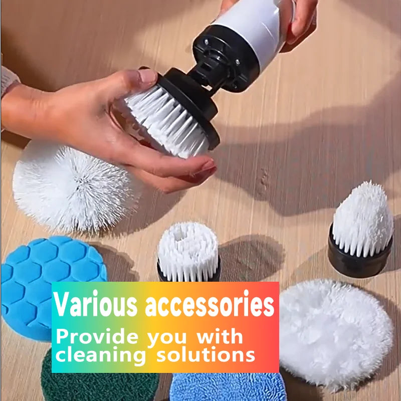 Showlu Smart 7-in-1 cordless electric spin scrubber with multiple brush heads for deep cleaning of surfaces and hard-to-reach areas.