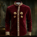 Men's floral long-sleeved shirt with gold 3D clover print, stylish and luxurious Showlu Fashion long-sleeve shirt top.