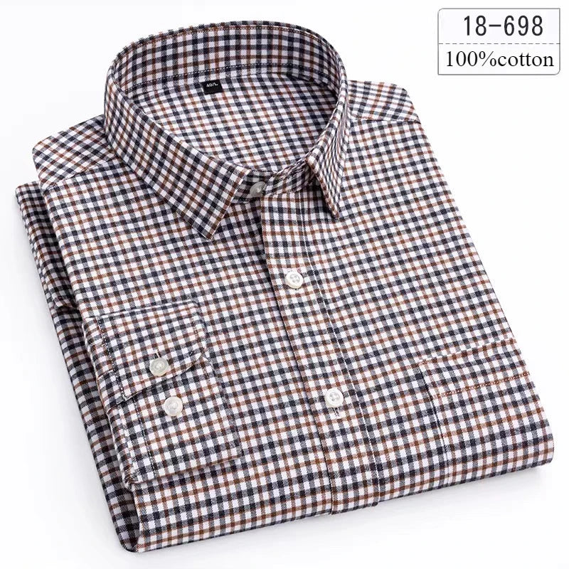 Luxury High-Quality 100% Cotton Houndstooth Full Shirts for Men Slim Fit Casual Shirt Long-Sleeve Plaid Soft Designer Clothes Ro