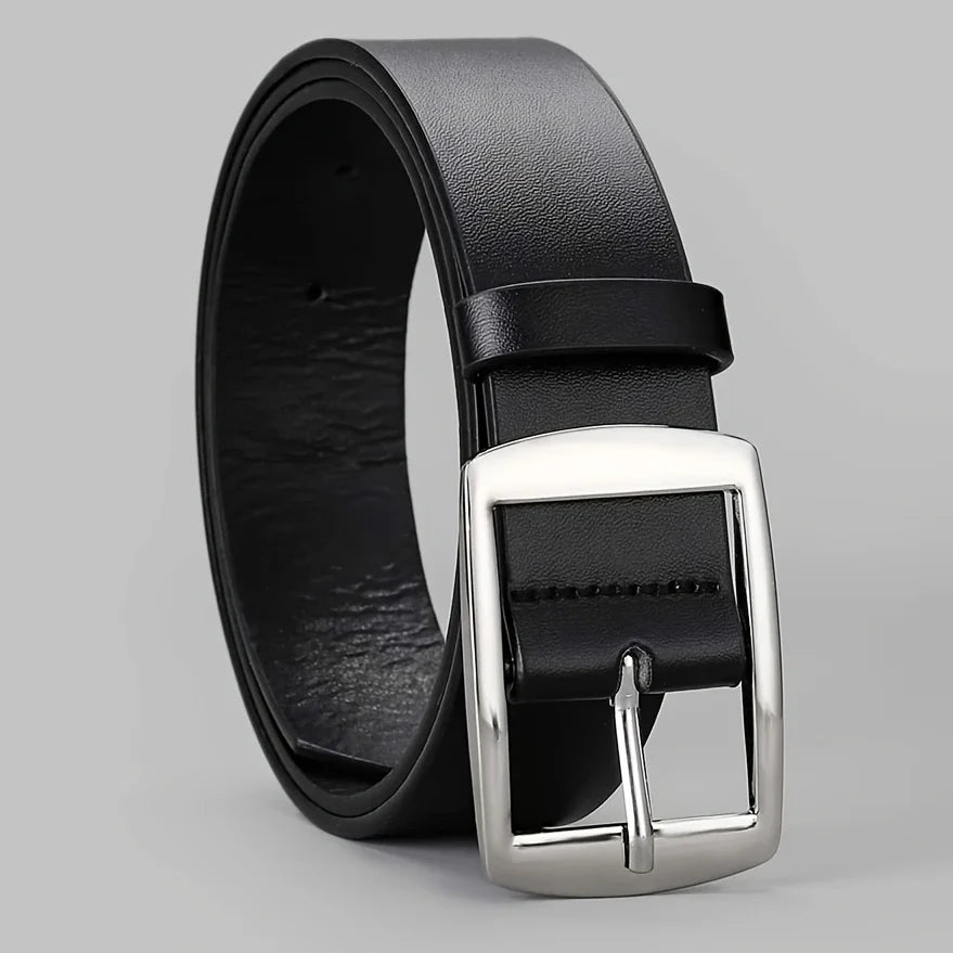 Luxury men's PU leather belt with metal pin buckle, high-quality designer waist strap for jeans in plus sizes, Showlu Fashion.