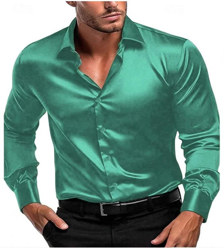 2024 Spring and autumn new silk fabric fashion men's long-sleeved men's business casual shirt long-sleeved shirt