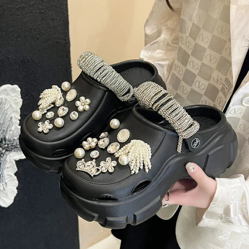 Gradient color clog sandals with thick sole, summer outdoor slippers by SHOWLU FASHION STORE, shown in a stylish, colorful design.
