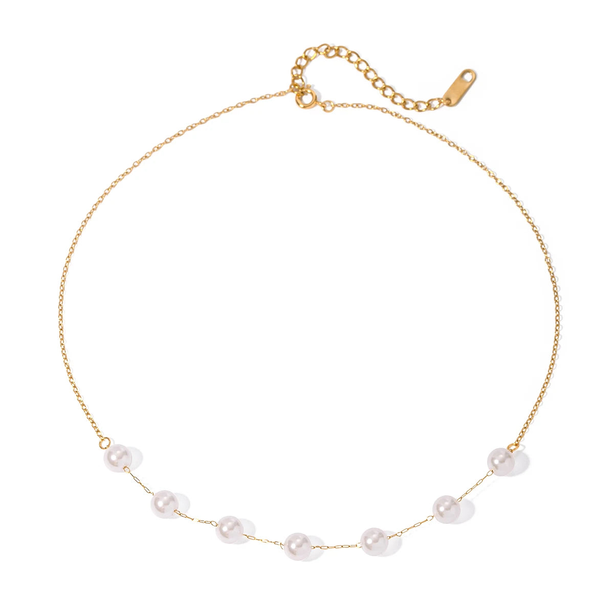 18K gold plated stainless steel necklace with freshwater pearl and zircon accents, minimalist and elegant jewelry for women