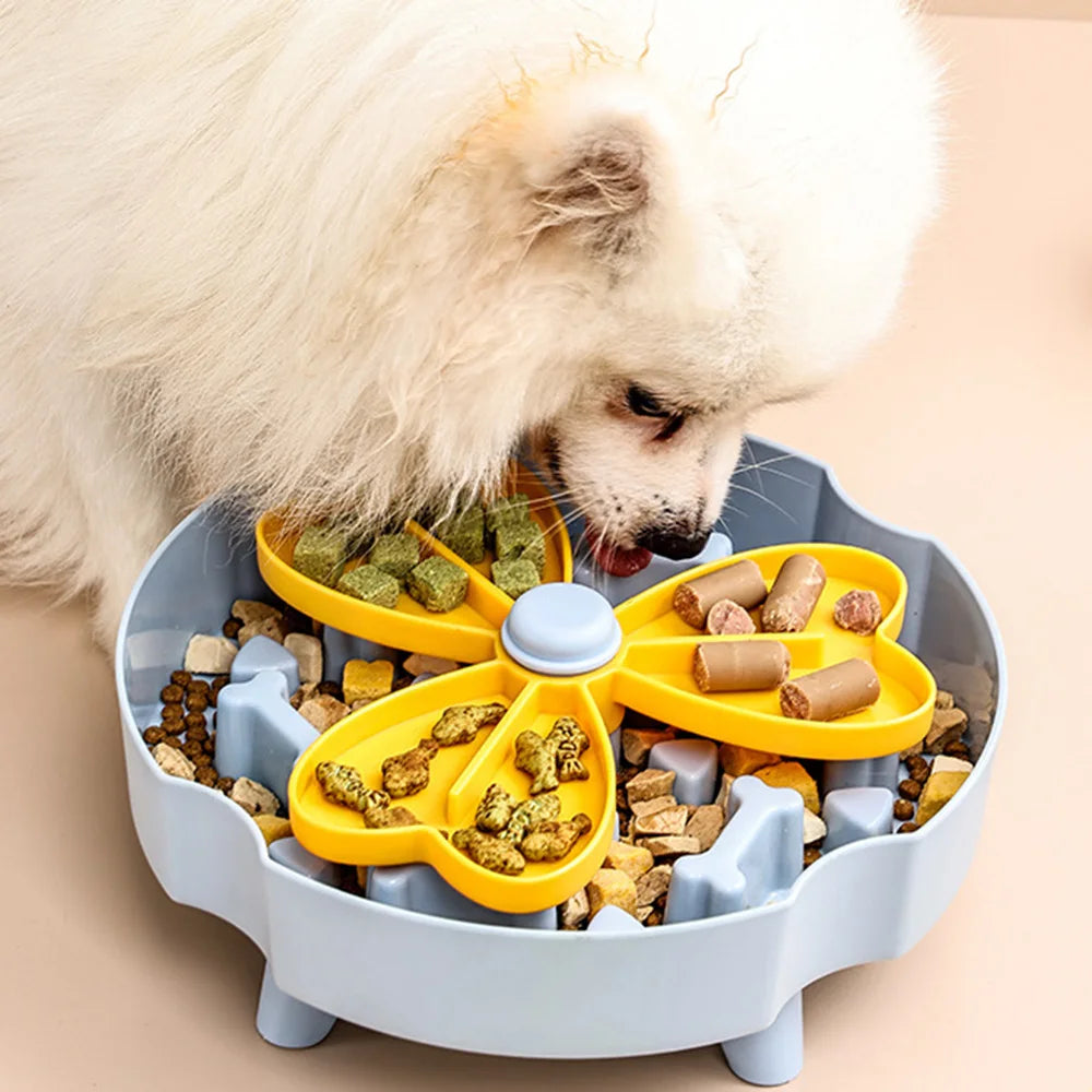 Dog slow feeder bowl by Showlu Fashion Store with puzzle design, non-slip base, and interactive feeding features for dogs and cats.