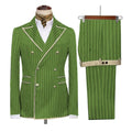Men's high-end striped double-breasted blazer and pants suit with peak lapel, slim fit, smart casual and formal style.