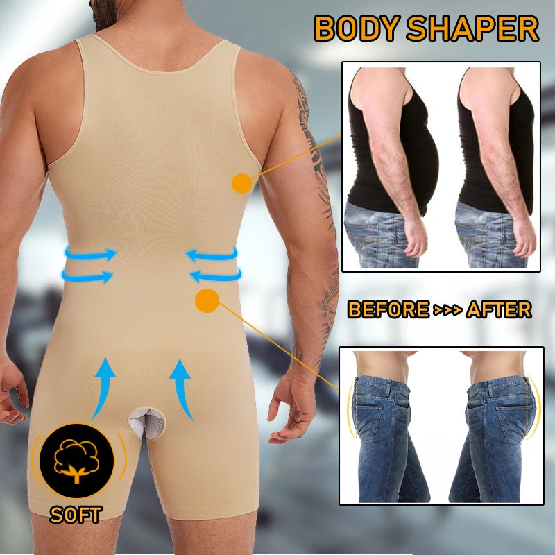 Miss Moly men's full body shaper compression slimming shapewear bodysuit, black, smooth fabric, designed for slimming and support.