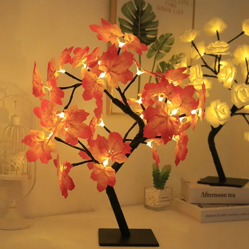 SHOWLU 24 LED Maple Leaf Tree Table Lamp with autumn fairy night light, featuring leaf-shaped LED lights for cozy decor.
