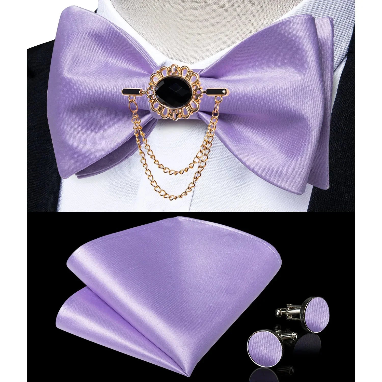 Pink plaid silk self-tie bow tie set with brooch and hanky from SHOWLU FASHION STORE, featuring elegant silk fabric and coordinated accessories.