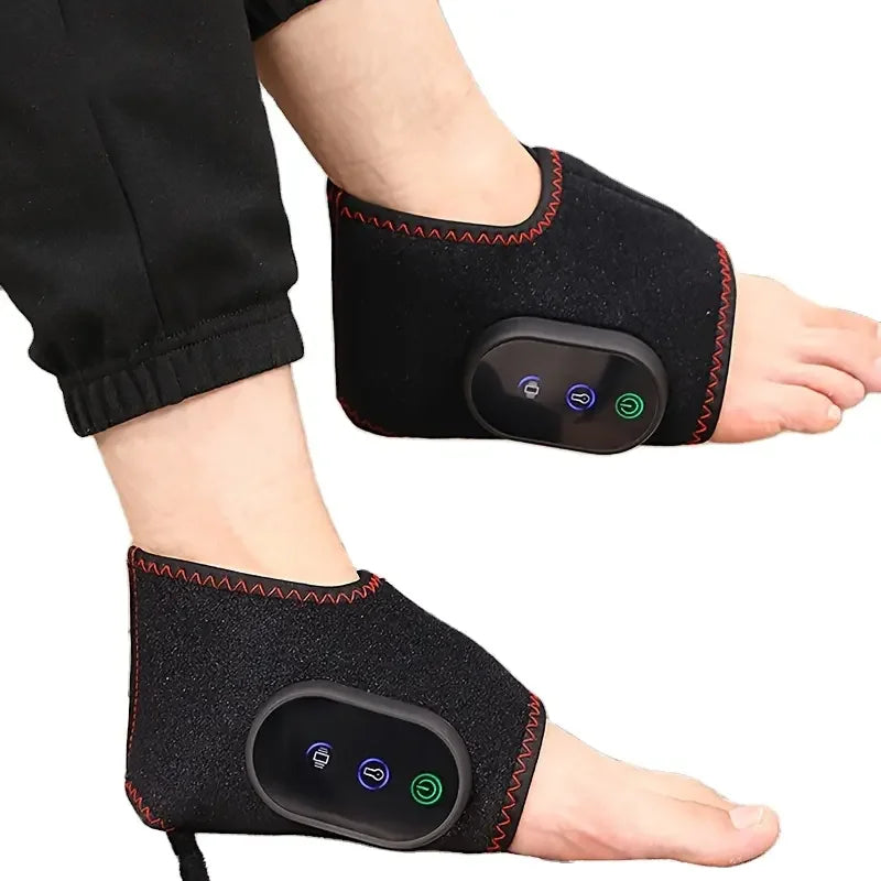 Omsblkin electric foot warmer massager with heated leg and joint compress, showing the device with controls and plush fabric.