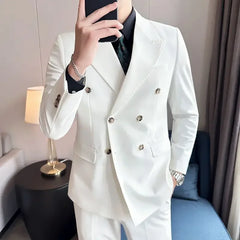 Spring Autumn Full Men's Suits and Blazers New In 2 Piece Outfit Set Male Double Breasted Classic Gentleman Ceremony Luxury