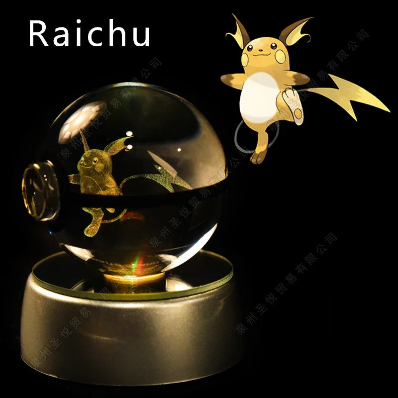 SHOWLU FASHION STORE Miniso Pokemon 3D crystal ball night light with LED glass Pokeball lamp, showcasing a detailed Pokemon design.