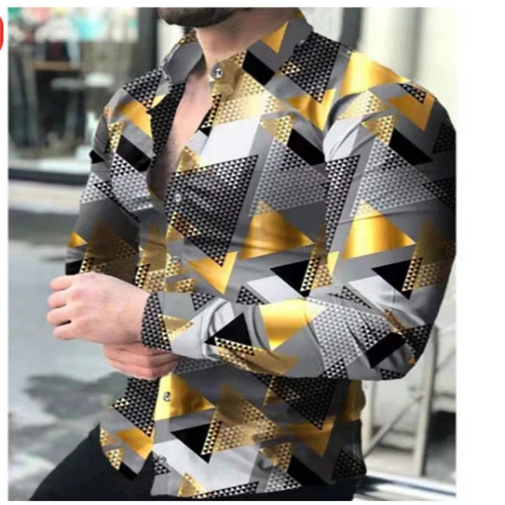 Men's casual long sleeve shirt with lapel, single-breasted design, suitable for street fashion and versatile daily wear.