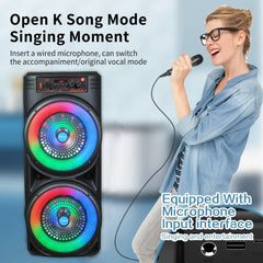 Karaoke Bluetooth Speaker Portable Wireless Column Big Power Stereo Subwoofer RGB light Family Party Sound box with Microphone