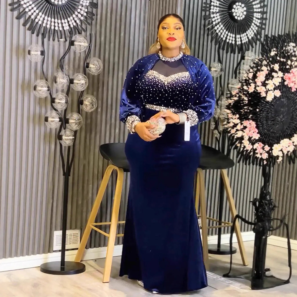 African party dress for women featuring Ankara velvet fabric, plus size dashiki maxi gown with elegant design for weddings