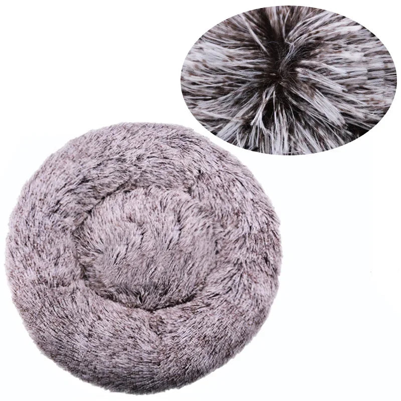 Soft round plush pet bed by Showlu Fashion Store, warm and cozy dog house for large dogs with plush fabric and cushioned interior.