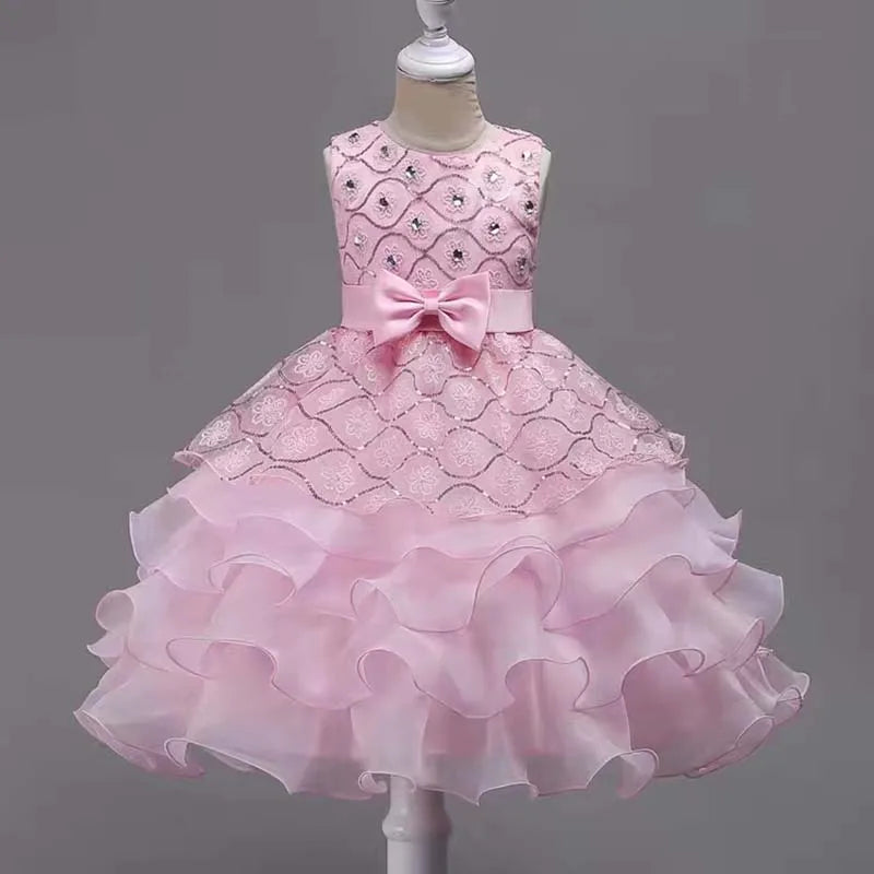 Baby girl flower girl dress by Showlu Fashion, white wedding and communion dress for girls aged 2-8, perfect for parties and special occasions.