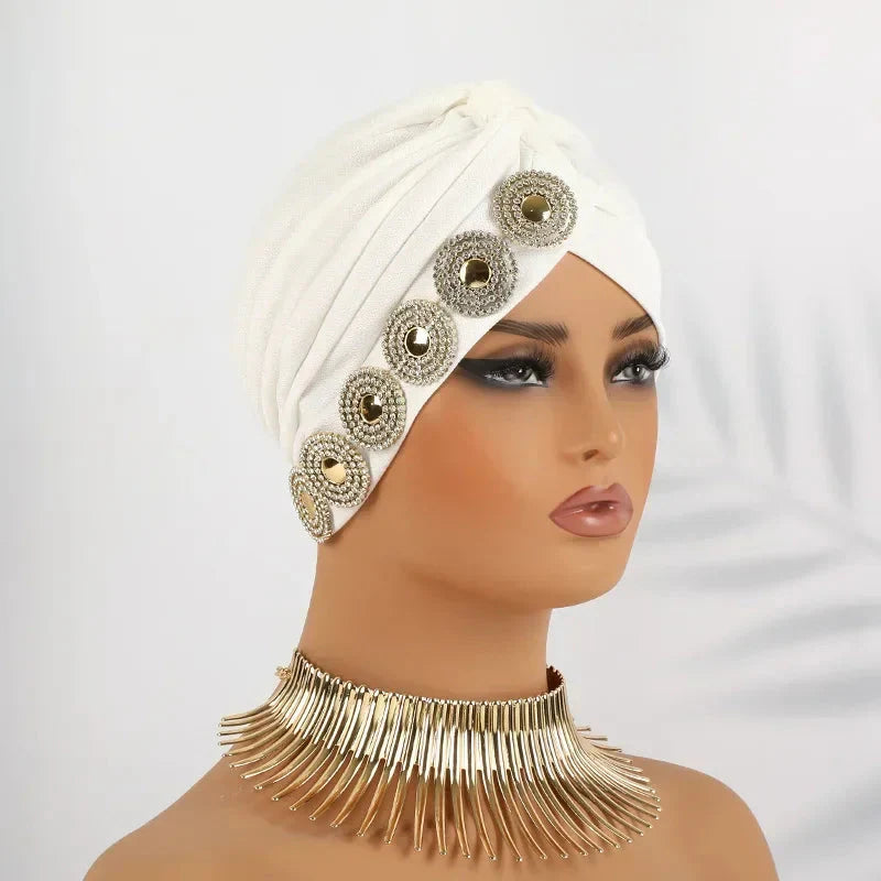 Showlu Fashion women's diamond pleated turban hijab chemo cap wrap, stylish and comfortable head covering for women.