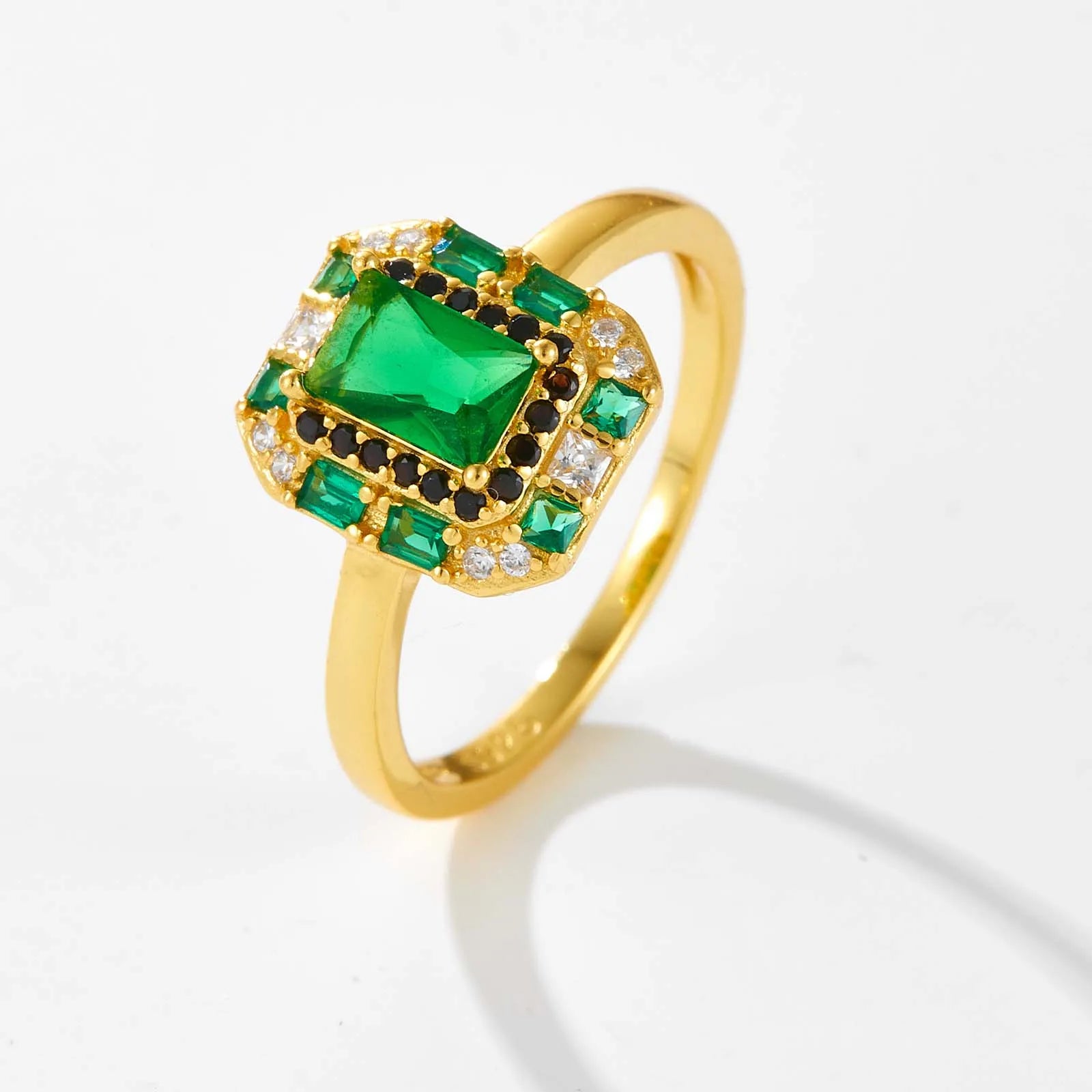 Sterling silver square green zircon ring for women, showcasing a sparkling green gemstone in a sleek silver setting.