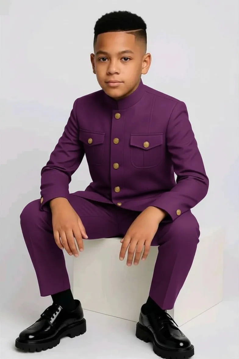 Safari Kids formal tuxedo 2-piece jacket and pants set in black, featuring a classic style for special occasions.