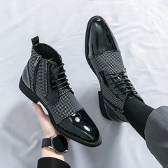 New Fashion Male Pointed Mixed Patchwork Lace Up Ankle Boots Men Casual Luxury High Top Platform Shoes Zapatos Hombre