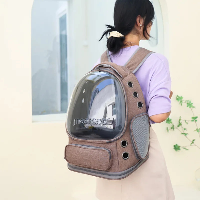 Showlu Transparent Folding Pet Carrier Backpack made of nylon, designed for travel and easy to carry for small pets.