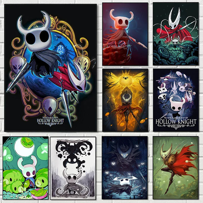 Hollow Knight canvas wall art poster featuring a modern video game design for home decor, showcasing the game's character and artwork.