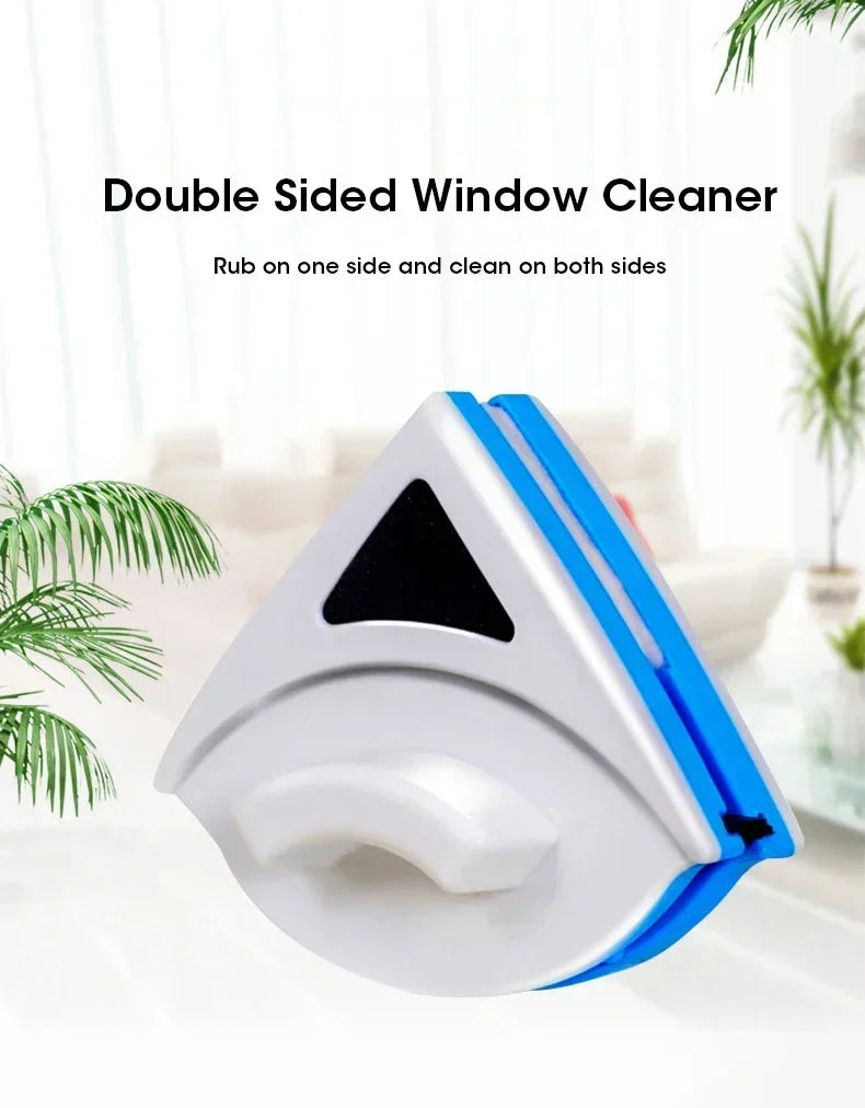 Showlu Smart General magnetic double-sided window glass cleaner tool with dual cleaning pads on clear glass surface.
