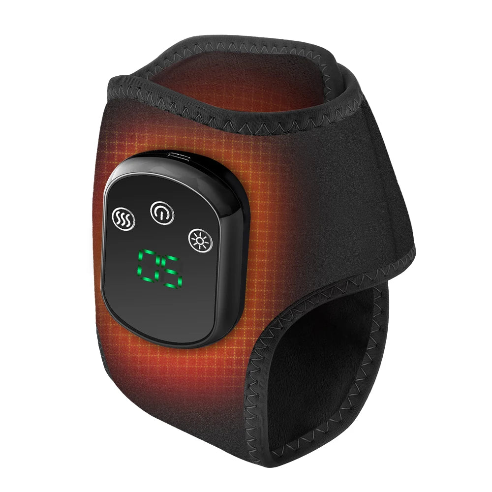 Electric heating foot massager with vibration, ankle brace support, and warm therapy for relaxation and joint pain relief.