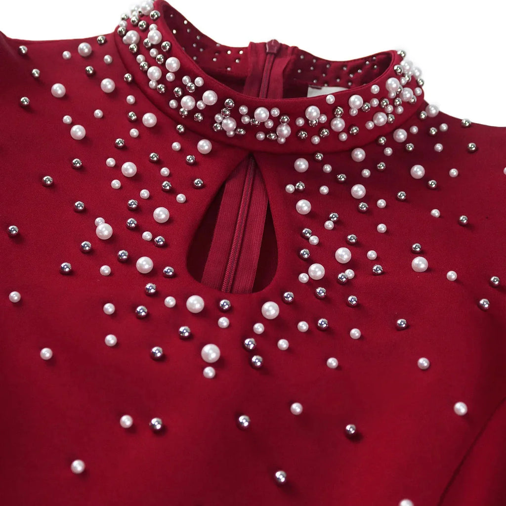 SHOWLU FASHION women's beaded sheath party dress with ruffle sleeves and ankle-length design, perfect for elegant occasions.