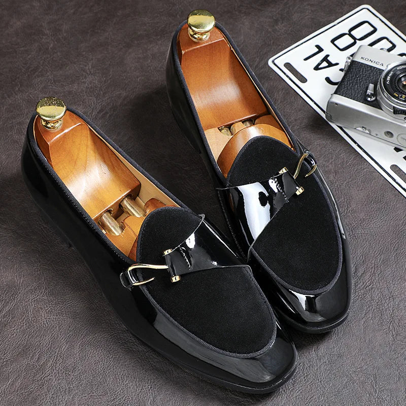 Movechain men's casual leather loafers with slip-on design and buckle detail, perfect for driving and everyday wear