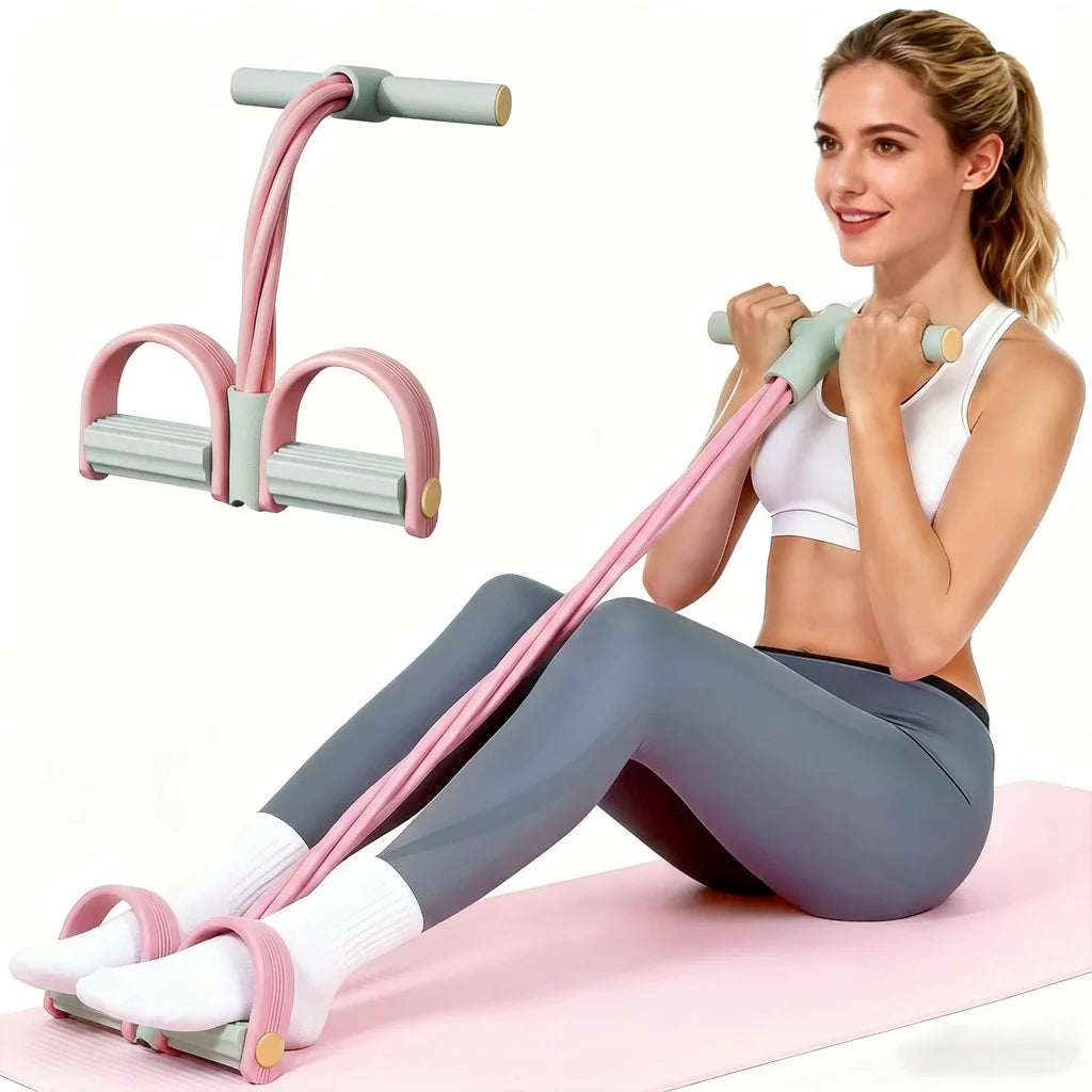 Showlu Fashion Store adjustable resistance foot pedal band for full body workout, targeting waist, legs, arms, and core muscles.
