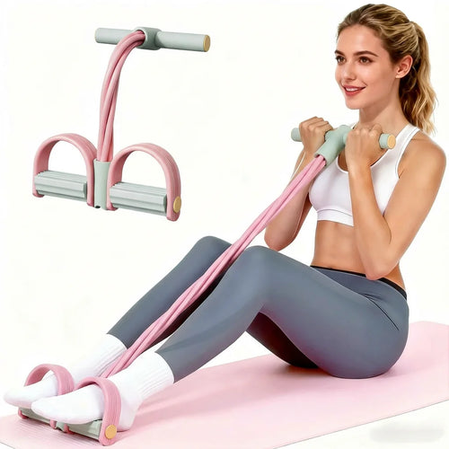 Showlu Fashion Store adjustable resistance foot pedal band for full body workout, targeting waist, legs, arms, and core muscles.