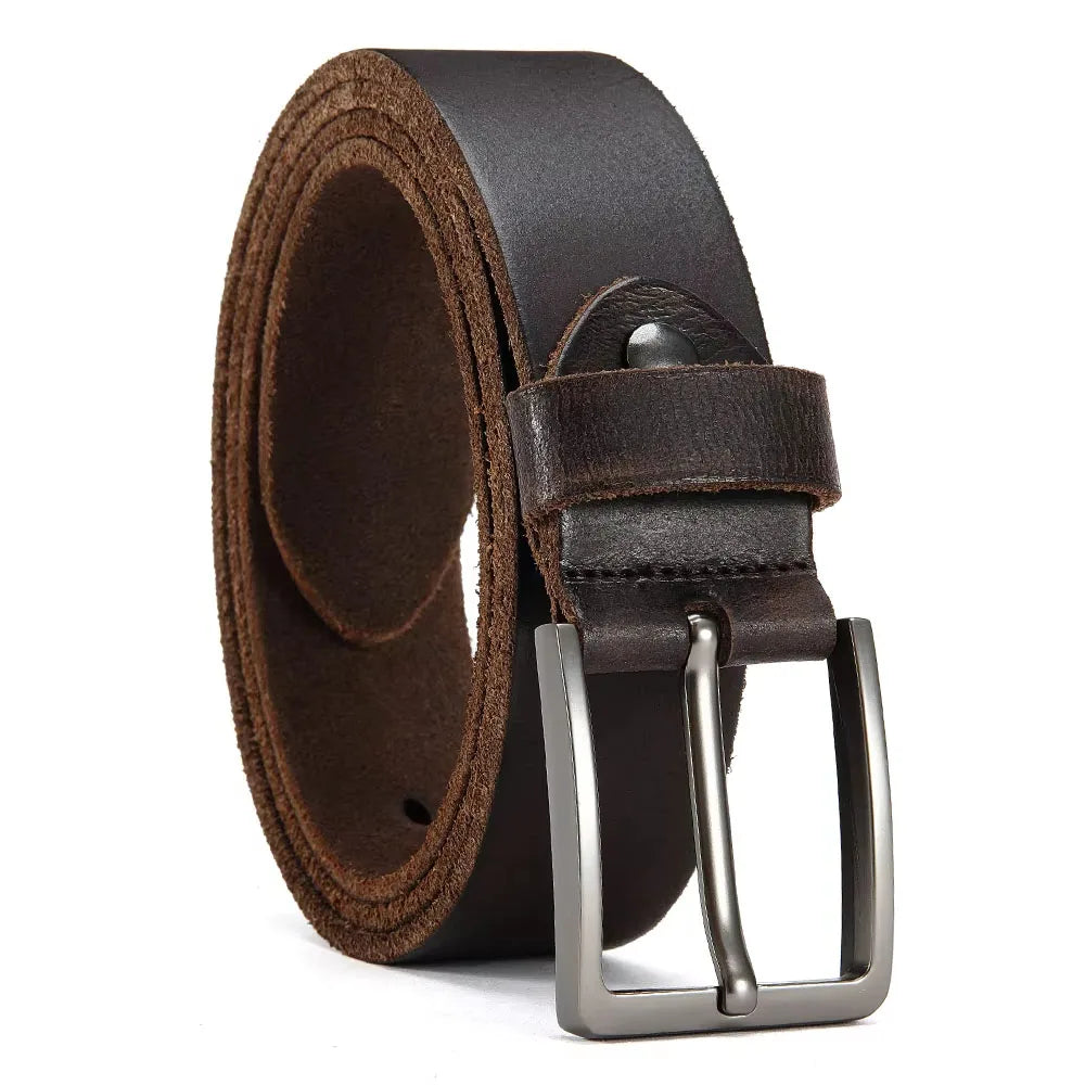 Men's cowhide leather belt with casual metal buckle from Doopai, featuring a sleek and durable top layer design.