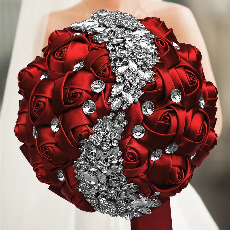 Navy silk rose wedding bouquet with artificial flowers, 20cm, featuring elegant bridal floral arrangement for special occasions