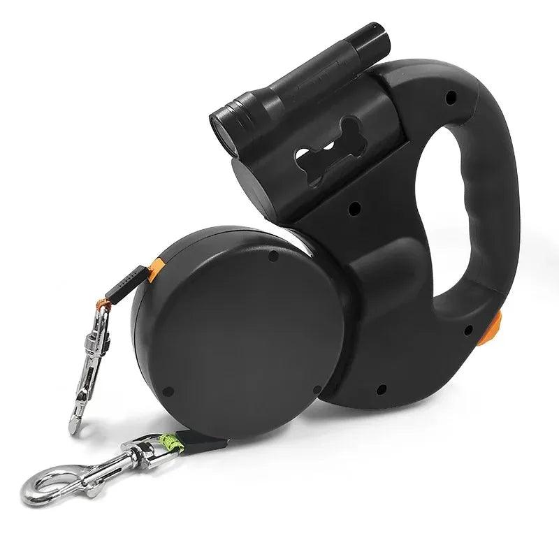 Showlu 3m retractable double dog leash with reflective surface and tangle-free design, ideal for walking two dogs comfortably.