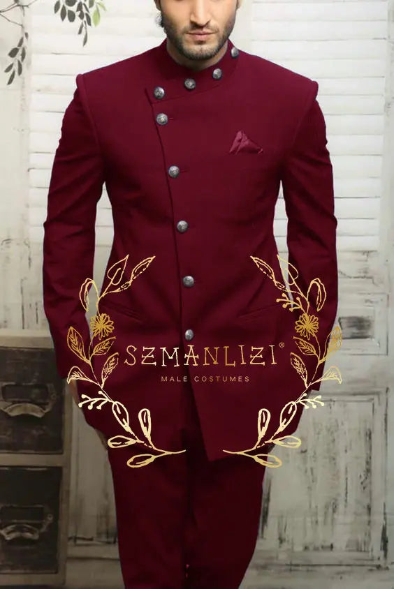 Navy blue Indian design men's suit by Showlu Fashion, slim fit formal blazer and matching trousers for business or wedding occasions