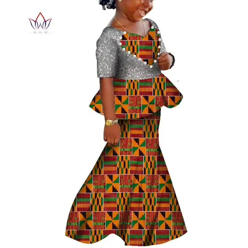 Colorful BintaRealWax African Dashiki print cotton girls' dress with vibrant patterns, styled for kids by SHOWLU FASHION STORE