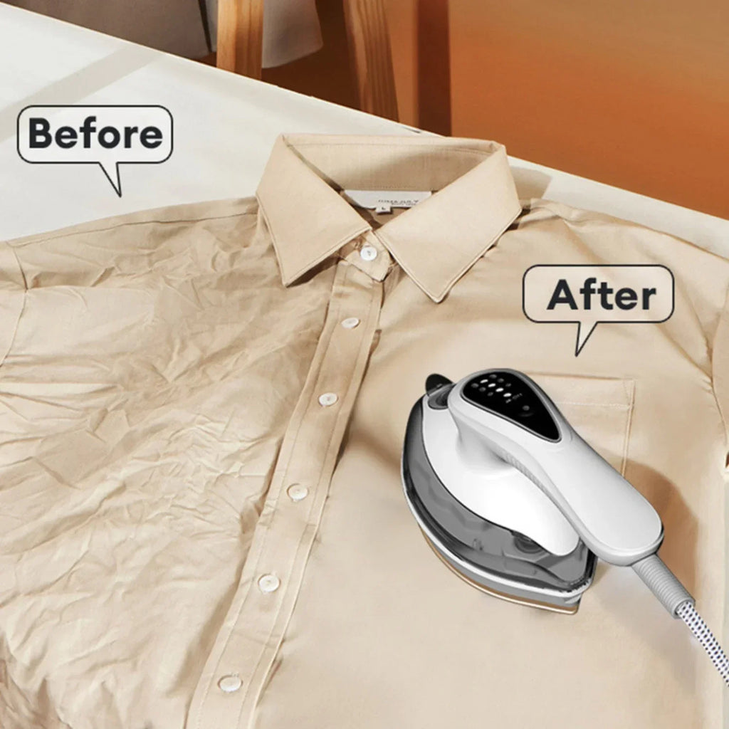 Showlu Smart General Tinsol 1100W portable garment steamer iron with handle and steam outlet, ready for quick clothing steaming.
