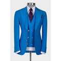 Men's slim fit formal suit by Showlu Fashion, featuring a single-breasted blazer, vest, and matching pants in solid color.