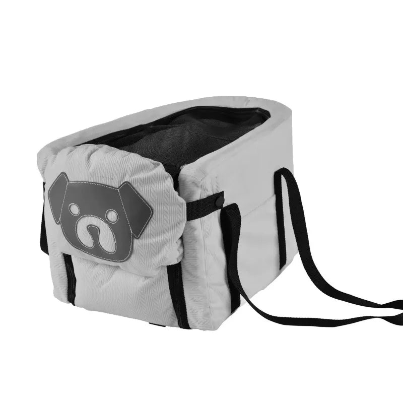 Foldable dog and cat car seat cover with pet harness, hammock, and basket for safe travel, in a sleek black design.