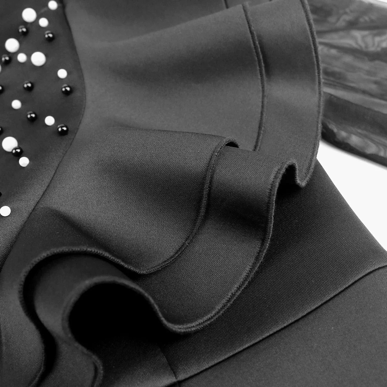 Beaded ruffle sheath dress by Showlu Fashion Store, luxury mid-calf party robe with intricate beadwork and elegant design.