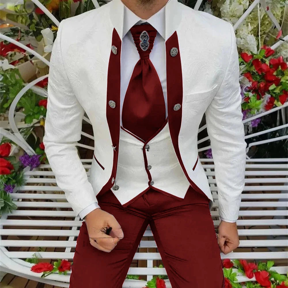 Royal blue Showlu men's 3-piece wool tuxedo suit, groom wedding set with jacket, vest, and trousers, formal men's attire