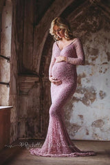 2025 Mermaid Maternity Dresses For Photo Shoot Lace Maxi Maternity Gown Off Shoulder Sexy Women Pregnancy Dress Photography Prop