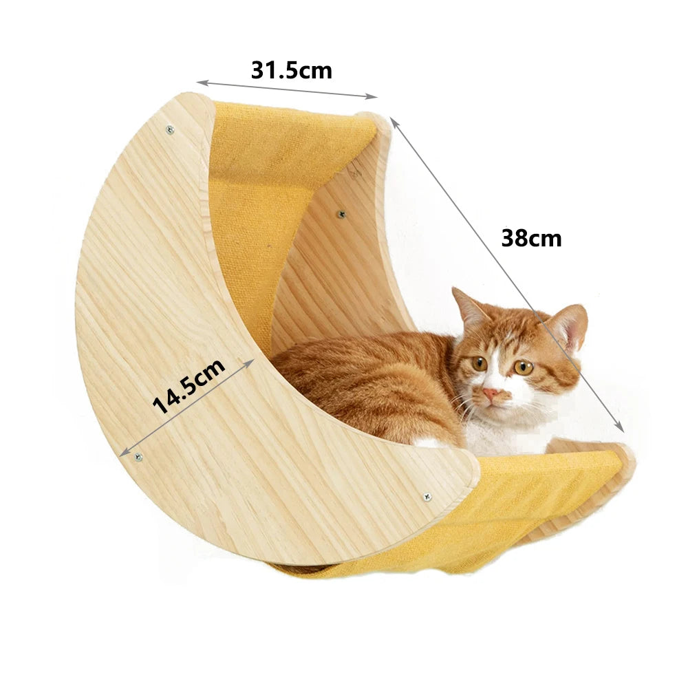 Wall-mounted cat climbing rope and wooden sisal scratching post by Qlfyuu, designed for feline play and scratching.
