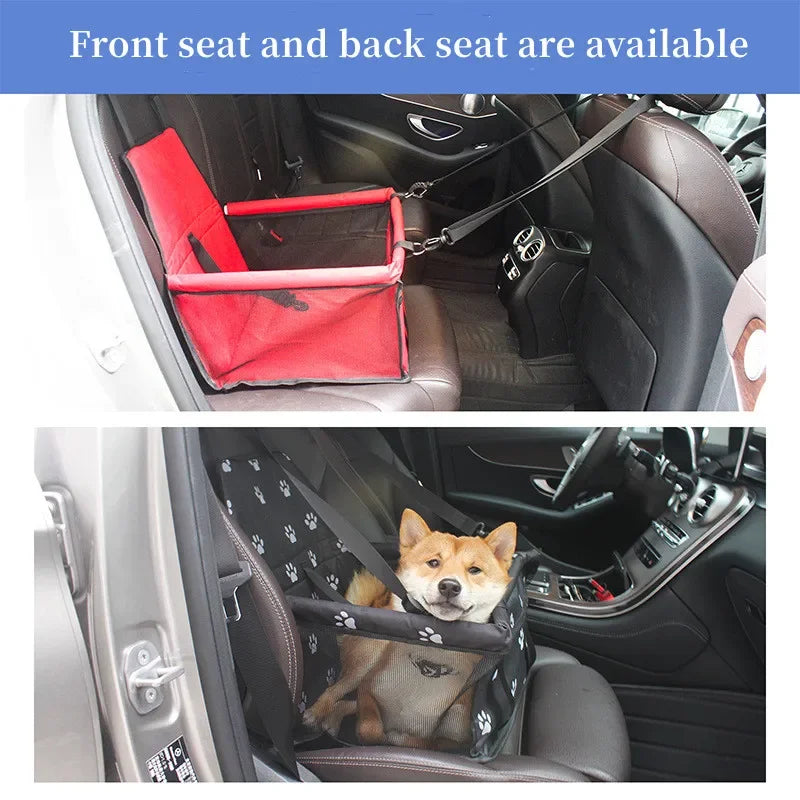Showlu Waterproof Pet Car Seat Carrier folding nylon travel hammock with adjustable straps and mesh sides for pet comfort.